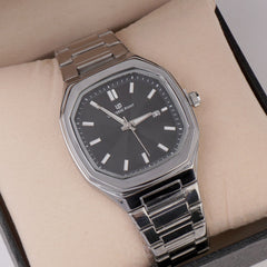 Silver Chain Mans Wrist Watch Black Dial