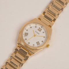 Woman Golden Chain Watch With White Dial