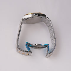Two Tone Silver Chain Mans Wrist Watch Blue Dial