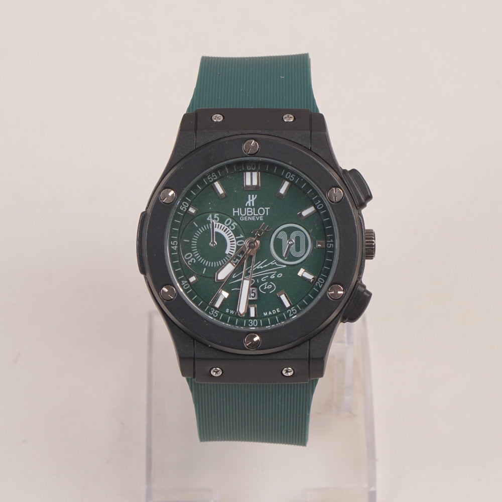 Green Strap Black Dial Men's Wrist Watch HB