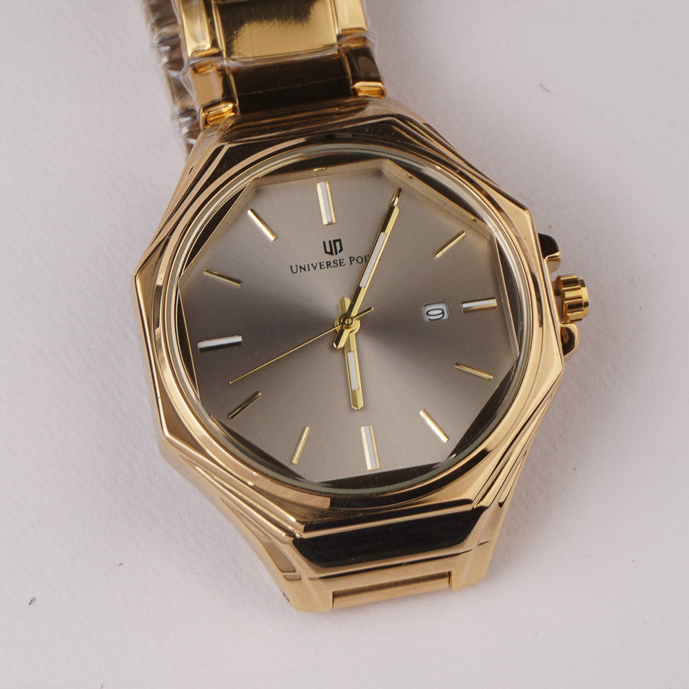 Golden Chain Mans Wrist Watch Silver Dial