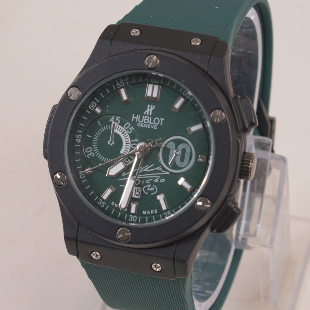 Green Strap Black Dial Men's Wrist Watch HB