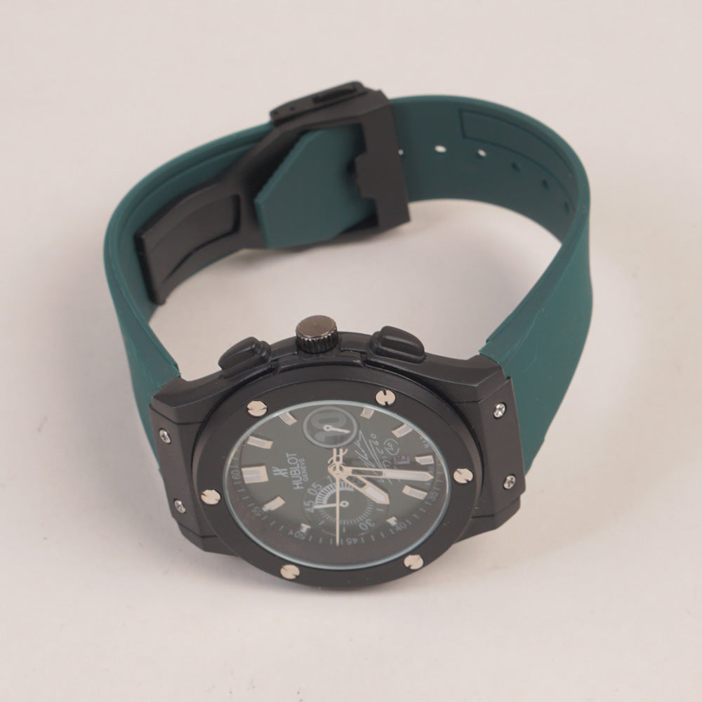Green Strap Black Dial Men's Wrist Watch HB