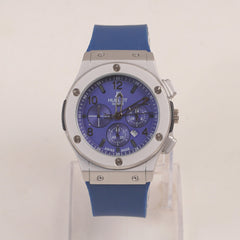 Blue Strap Silver Dial Men's Wrist Watch HB