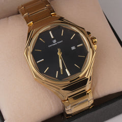 Golden Chain Mans Wrist Watch Black Dial