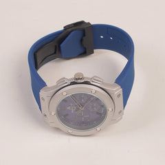 Blue Strap Silver Dial Men's Wrist Watch HB