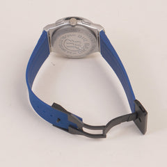 Blue Strap Silver Dial Men's Wrist Watch HB