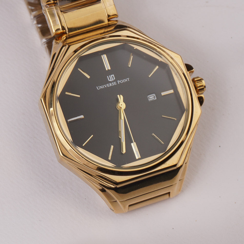 Golden Chain Mans Wrist Watch Black Dial
