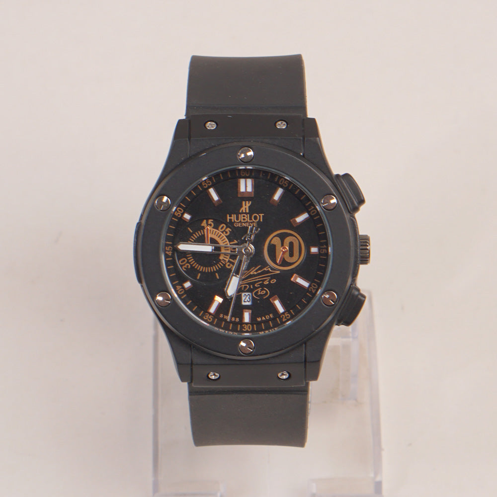Black Strap Black Dial Men's Wrist Watch HB