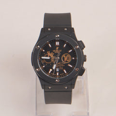 Black Strap Black Dial Men's Wrist Watch HB