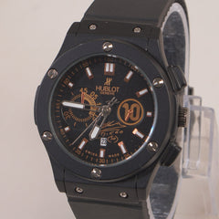Black Strap Black Dial Men's Wrist Watch HB