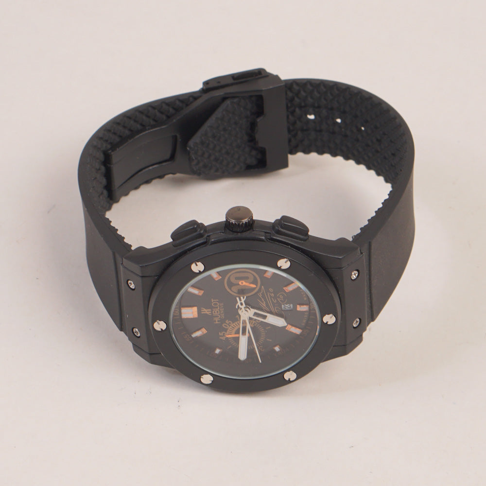 Black Strap Black Dial Men's Wrist Watch HB