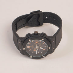 Black Strap Black Dial Men's Wrist Watch HB