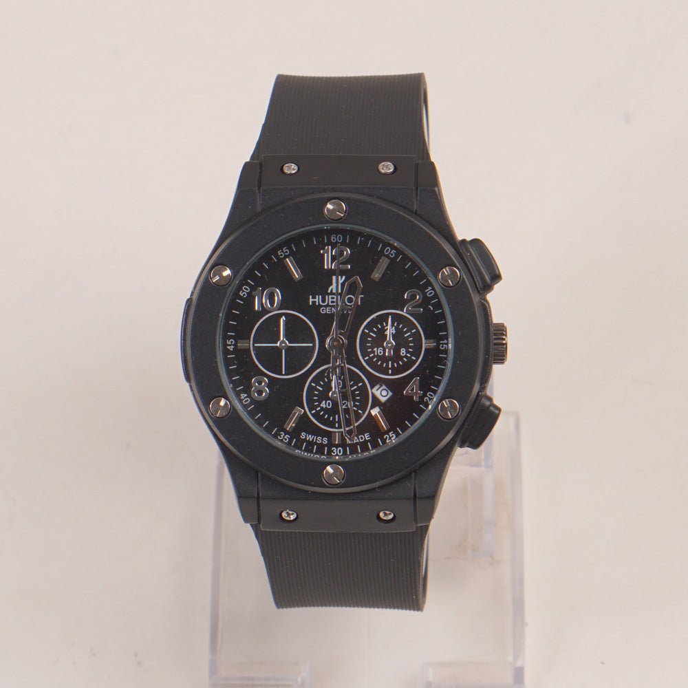 Black Strap Black Dial Men's Wrist Watch HB