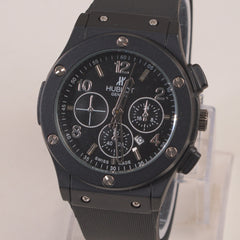 Black Strap Black Dial Men's Wrist Watch HB