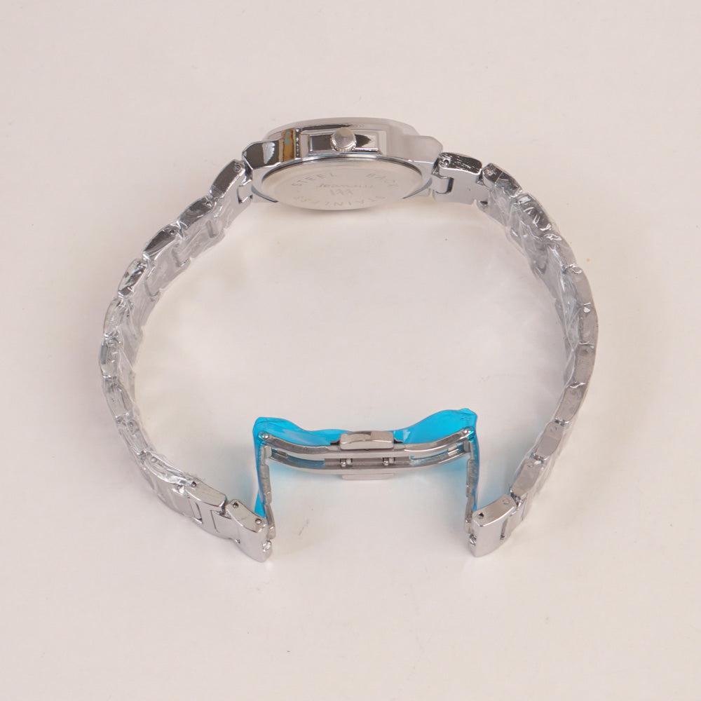Women's Silver Chain Wrist Watch With Silver Dial