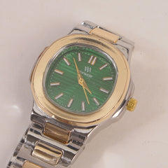 Two Tone Women's Silver Chain Wrist Watch With Green Dial