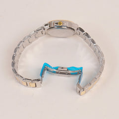 Two Tone Women's Silver Chain Wrist Watch With Green Dial