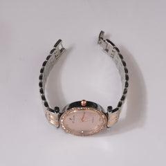 Two Tone Womens Chain Wrist Watch Rosegold - Pink Dial