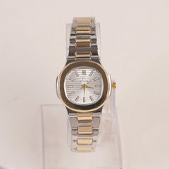 Two Tone Women's Silver Golden Chain Wrist Watch With Silver Dial