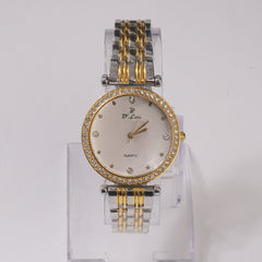 Two Tone Womens Chain Wrist Watch Silver Golden- White Dial