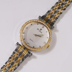 Two Tone Womens Chain Wrist Watch Silver Golden- White Dial