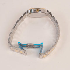 Two Tone Women's Silver Golden Chain Wrist Watch With Silver Dial