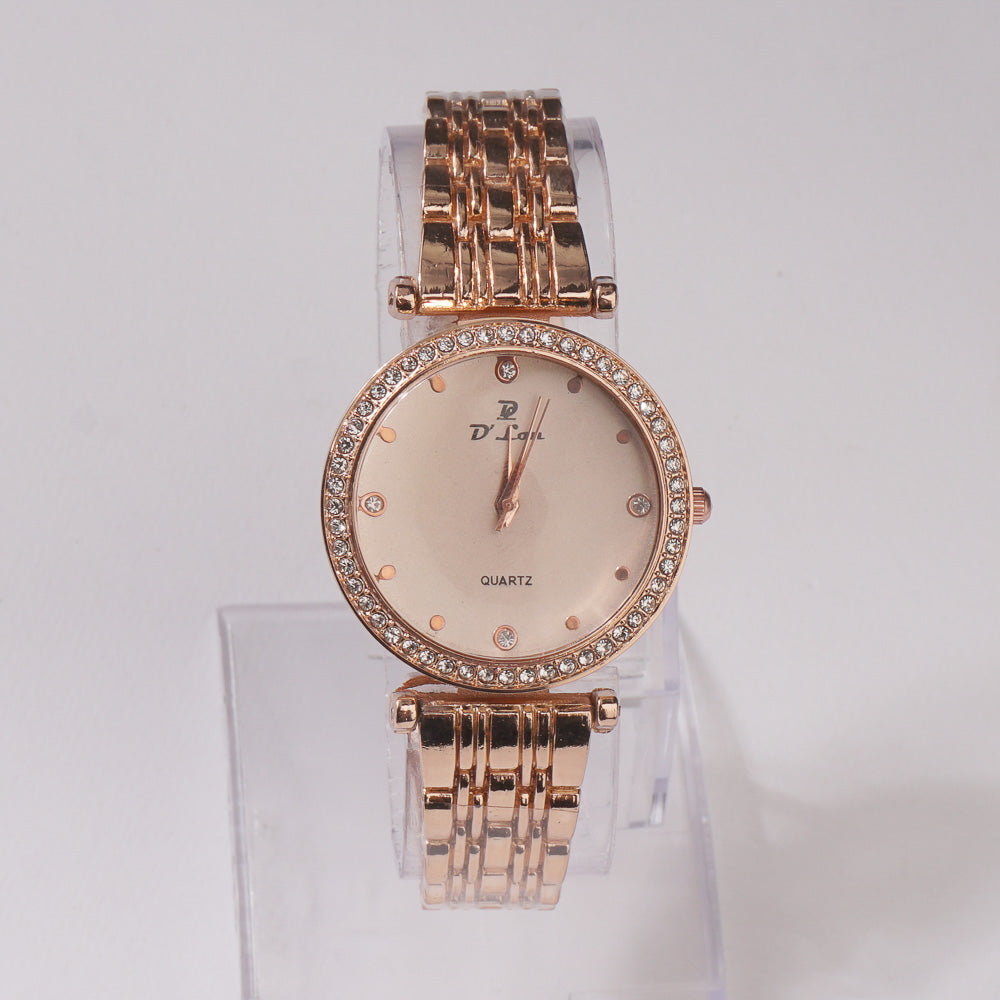 Womens Chain Wrist Watch Rosegold Pink Dial