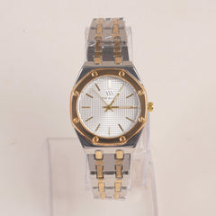 Two Tone Women's Silver Golden Chain Wrist Watch With Silver Dial