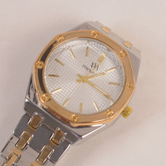 Two Tone Women's Silver Golden Chain Wrist Watch With Silver Dial
