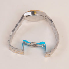 Two Tone Women's Silver Golden Chain Wrist Watch With Silver Dial