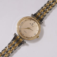 Two Tone Womens Chain Wrist Watch Silver Golden- Golden Dial