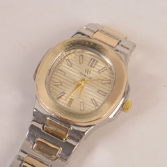 Two Tone Women's Silver Golden Chain Wrist Watch With Golden Dial