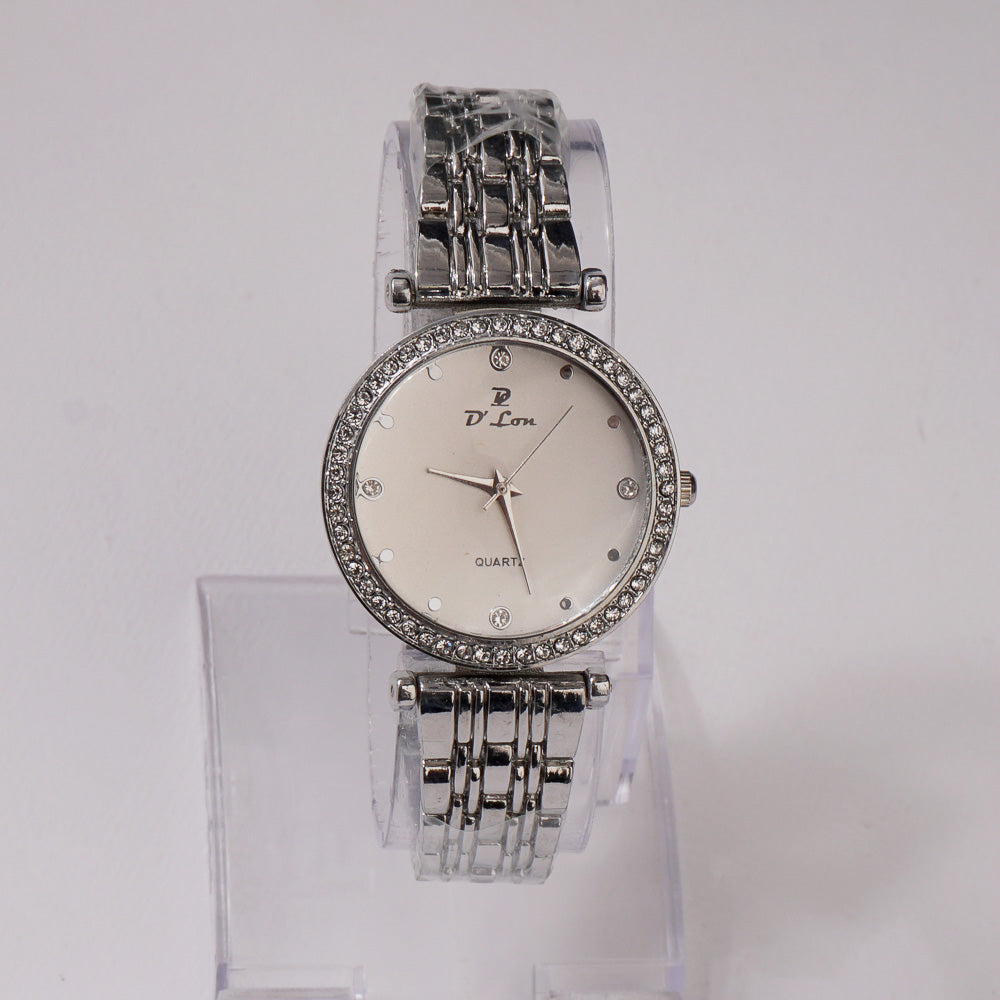 Womens Chain Wrist Watch Silver White Dial