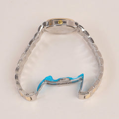 Two Tone Women's Silver Golden Chain Wrist Watch With Golden Dial