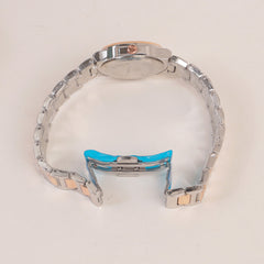 Two Tone Women's Silver Rosegold Chain Wrist Watch With Pink Dial