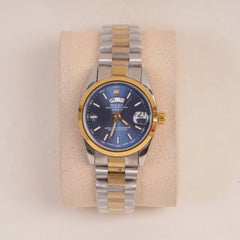 Two Tone Woman Silver Golden Chain Watch Blue Dial