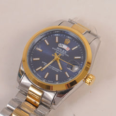 Two Tone Woman Silver Golden Chain Watch Blue Dial