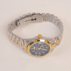 Two Tone Woman Silver Golden Chain Watch Blue Dial