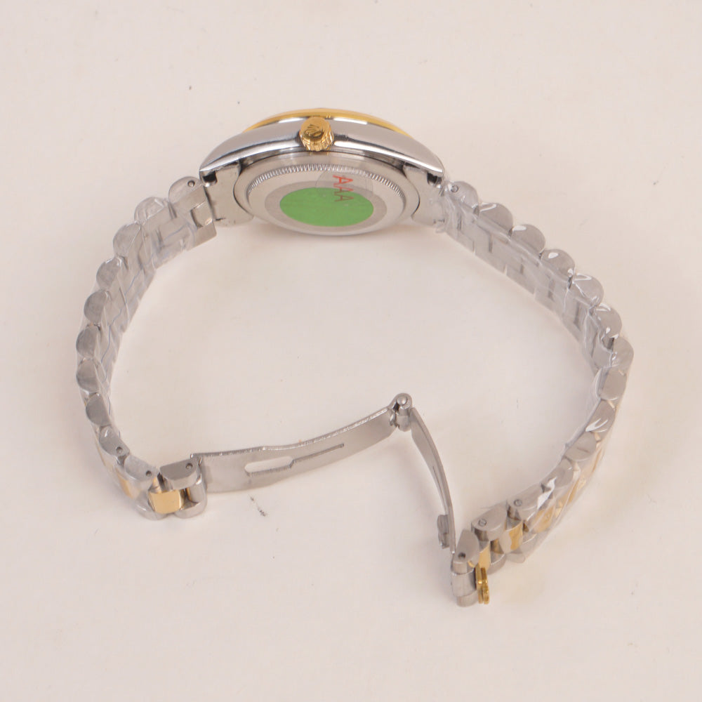 Two Tone Woman Silver Golden Chain Watch Blue Dial