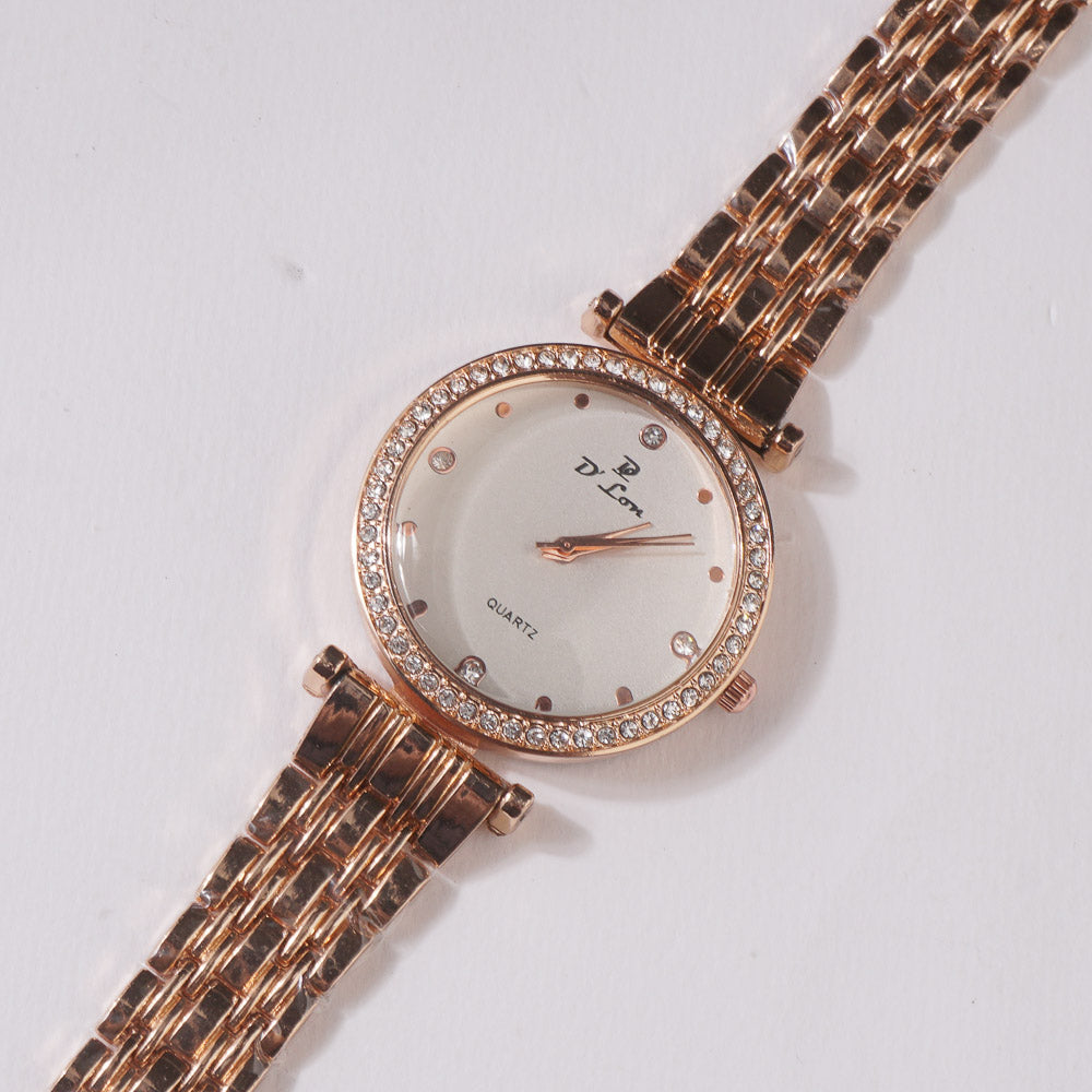 Womens Chain Wrist Watch Rosegold - White Dial