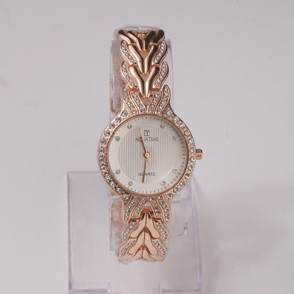 Womens Chain Wrist Watch Rosegold- White Dial