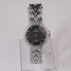 Womens Chain Wrist Watch Silver- Black Dial