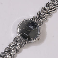 Womens Chain Wrist Watch Silver- Black Dial