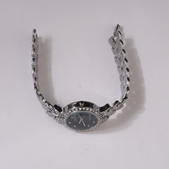 Womens Chain Wrist Watch Silver- Black Dial