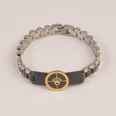 Two Tone Mens Black Silver Chain Bracelet
