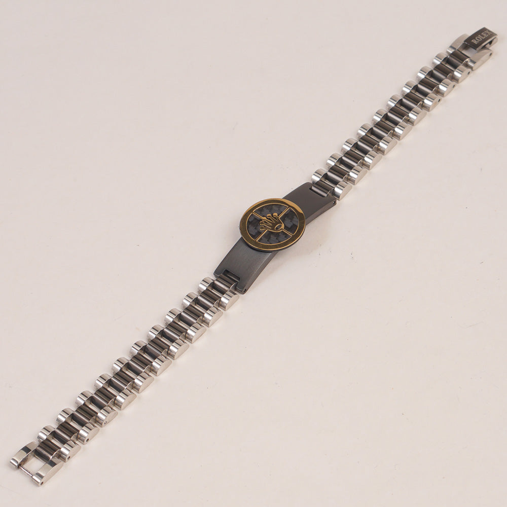 Two Tone Mens Black Silver Chain Bracelet