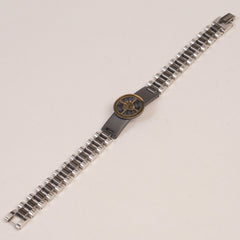 Two Tone Mens Black Silver Chain Bracelet