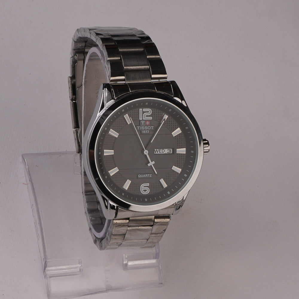 Mens Silver Chain Wrist Watch Black Dial – Thebuyspot.com