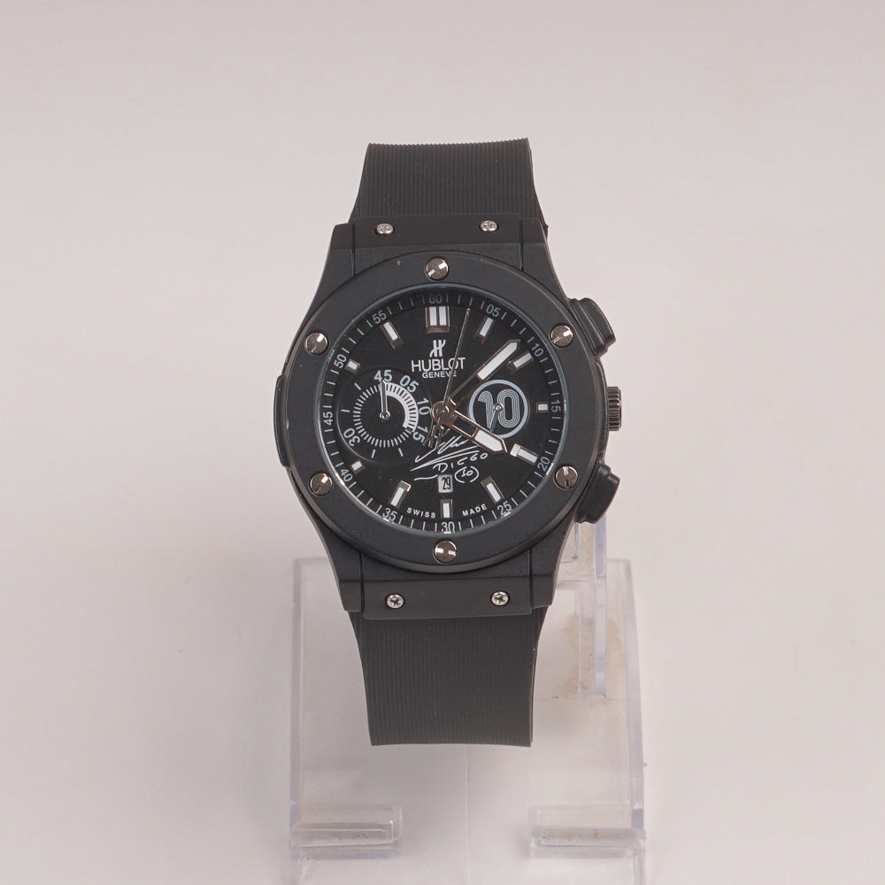 Black Strap Black Dial Men's Wrist Watch HB